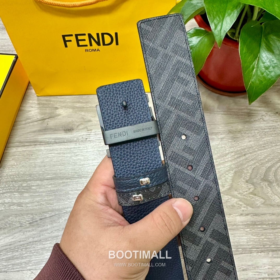 Fendi FF Cuoio Romano Calfskin Reversible Belt with FF Logo Buckle Palladium 펜디 FF 쿠오이오 로마노 카프스킨 리버서블 벨트 FF 로고 버클 황동 베이스 팔라듐 피니시 4.0cm 5