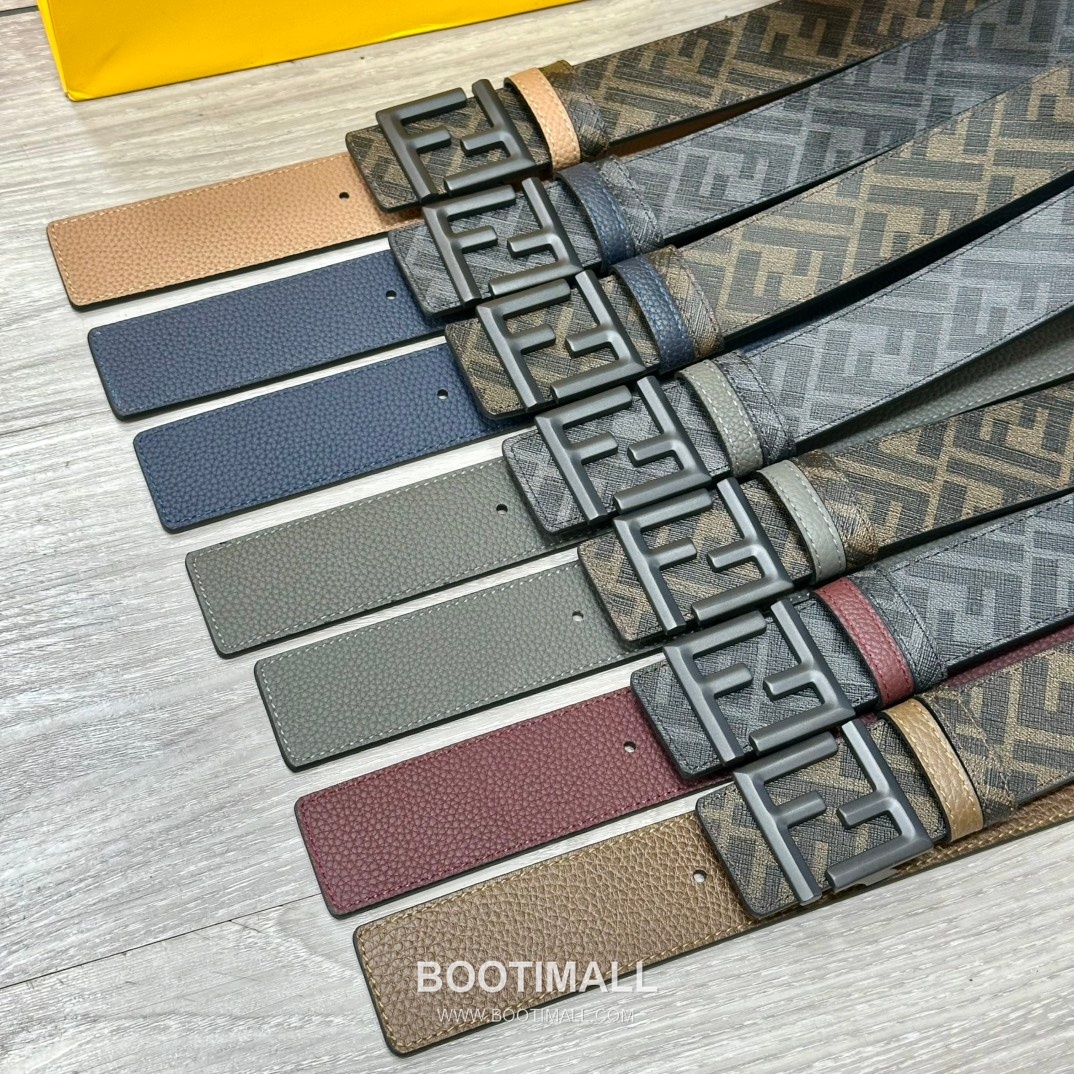 Fendi FF Cuoio Romano Calfskin Reversible Belt with FF Logo Buckle Palladium 펜디 FF 쿠오이오 로마노 카프스킨 리버서블 벨트 FF 로고 버클 황동 베이스 팔라듐 피니시 4.0cm 6