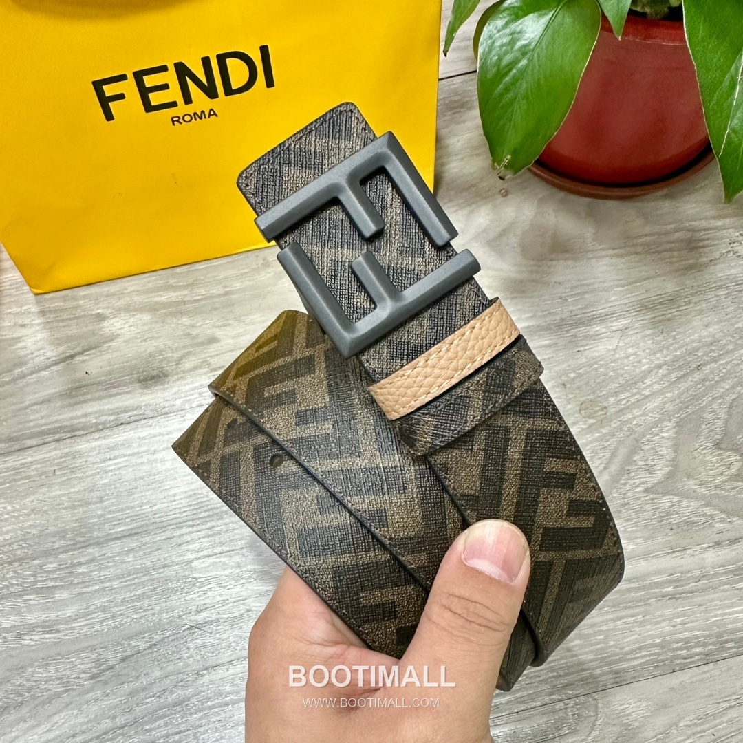 Fendi FF Cuoio Romano Calfskin Reversible Belt with FF Logo Buckle Palladium 펜디 FF 쿠오이오 로마노 카프스킨 리버서블 벨트 FF 로고 버클 황동 베이스 팔라듐 피니시 4.0cm 1
