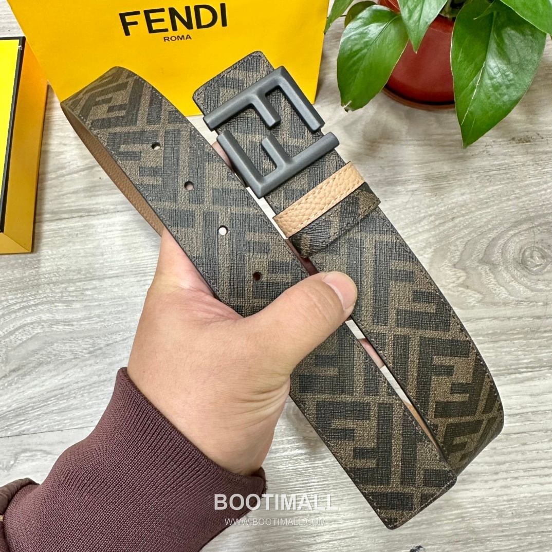 Fendi FF Cuoio Romano Calfskin Reversible Belt with FF Logo Buckle Palladium 펜디 FF 쿠오이오 로마노 카프스킨 리버서블 벨트 FF 로고 버클 황동 베이스 팔라듐 피니시 4.0cm 2