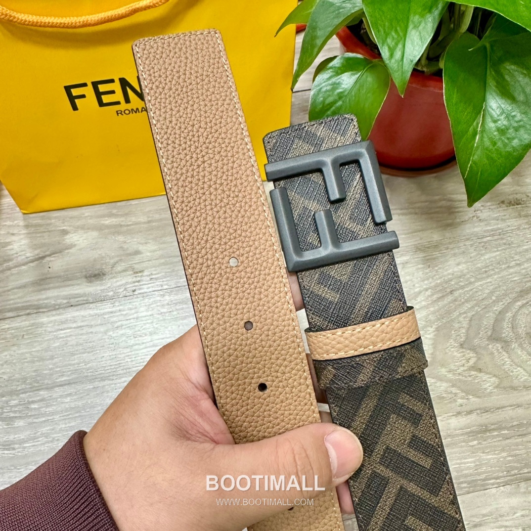 Fendi FF Cuoio Romano Calfskin Reversible Belt with FF Logo Buckle Palladium 펜디 FF 쿠오이오 로마노 카프스킨 리버서블 벨트 FF 로고 버클 황동 베이스 팔라듐 피니시 4.0cm 4