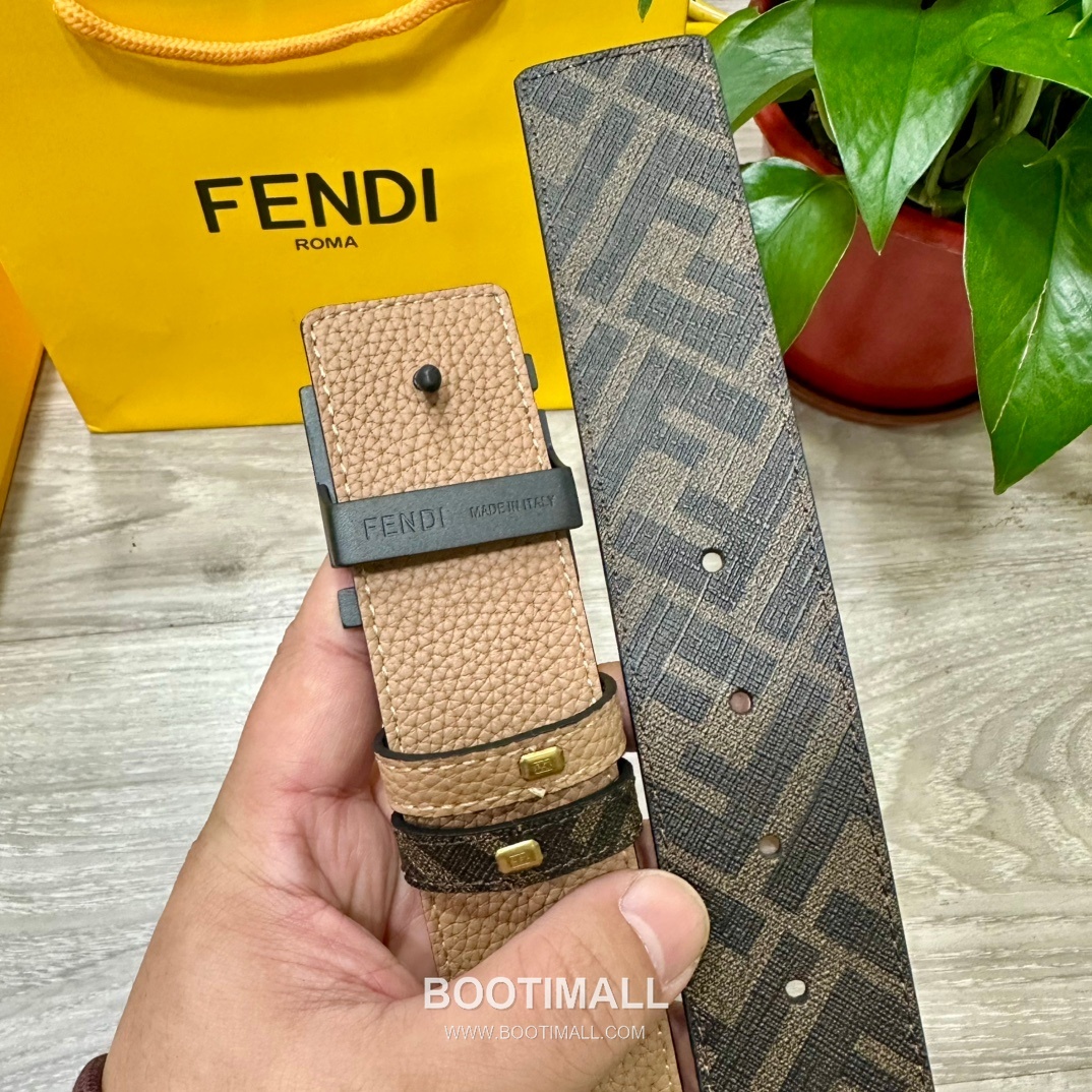 Fendi FF Cuoio Romano Calfskin Reversible Belt with FF Logo Buckle Palladium 펜디 FF 쿠오이오 로마노 카프스킨 리버서블 벨트 FF 로고 버클 황동 베이스 팔라듐 피니시 4.0cm 5