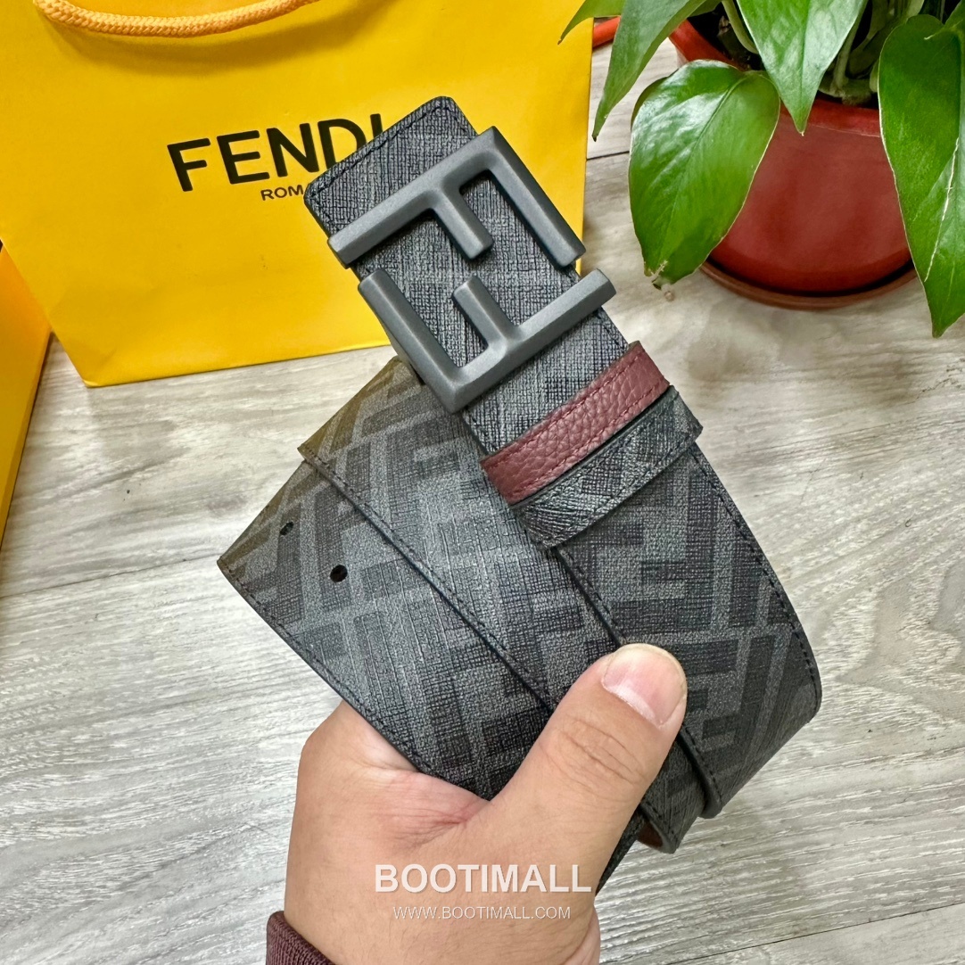 Fendi FF Cuoio Romano Calfskin Reversible Belt with FF Logo Buckle Palladium 펜디 FF 쿠오이오 로마노 카프스킨 리버서블 벨트 FF 로고 버클 황동 베이스 팔라듐 피니시 4.0cm 1