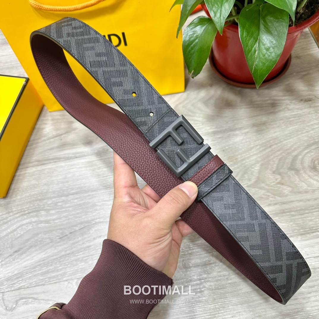 Fendi FF Cuoio Romano Calfskin Reversible Belt with FF Logo Buckle Palladium 펜디 FF 쿠오이오 로마노 카프스킨 리버서블 벨트 FF 로고 버클 황동 베이스 팔라듐 피니시 4.0cm 3