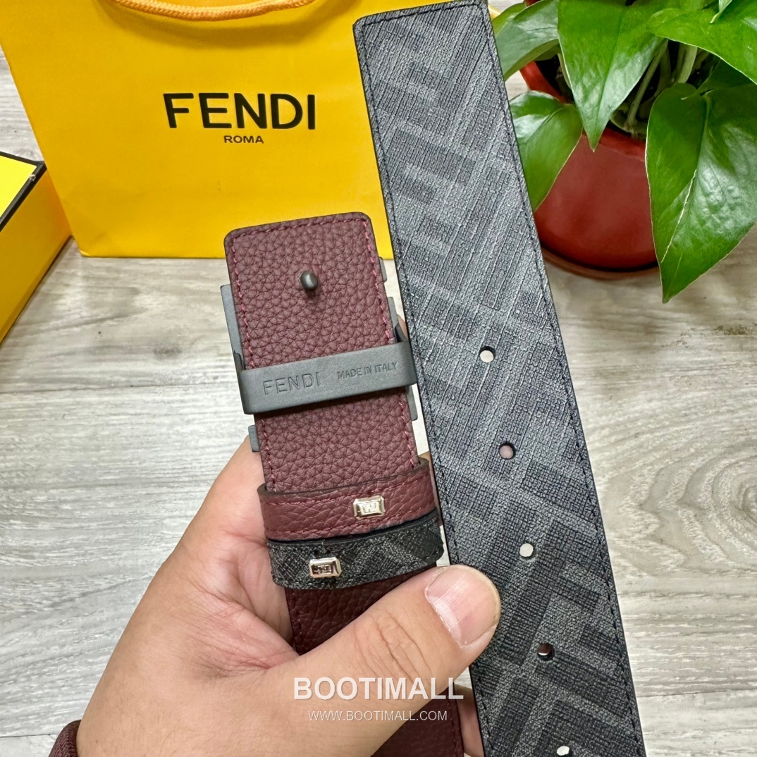 Fendi FF Cuoio Romano Calfskin Reversible Belt with FF Logo Buckle Palladium 펜디 FF 쿠오이오 로마노 카프스킨 리버서블 벨트 FF 로고 버클 황동 베이스 팔라듐 피니시 4.0cm 5