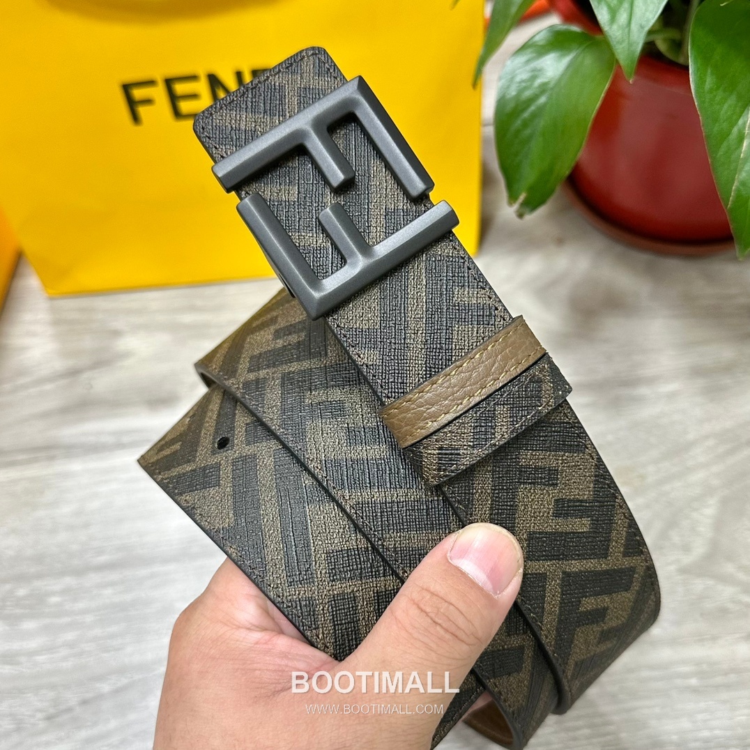 Fendi FF Cuoio Romano Calfskin Reversible Belt with FF Logo Buckle Palladium 펜디 FF 쿠오이오 로마노 카프스킨 리버서블 벨트 FF 로고 버클 황동 베이스 팔라듐 피니시 4.0cm 1