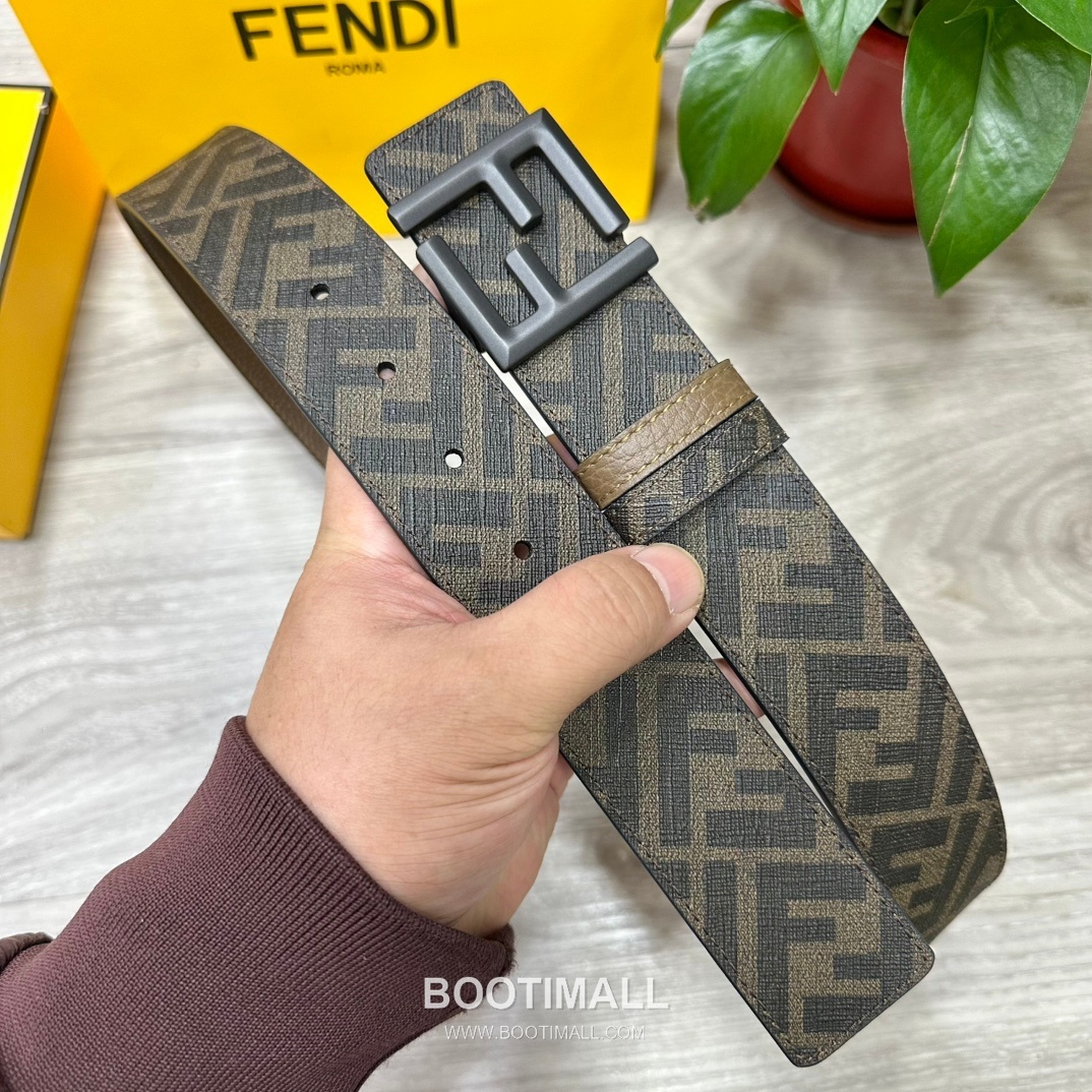 Fendi FF Cuoio Romano Calfskin Reversible Belt with FF Logo Buckle Palladium 펜디 FF 쿠오이오 로마노 카프스킨 리버서블 벨트 FF 로고 버클 황동 베이스 팔라듐 피니시 4.0cm 2