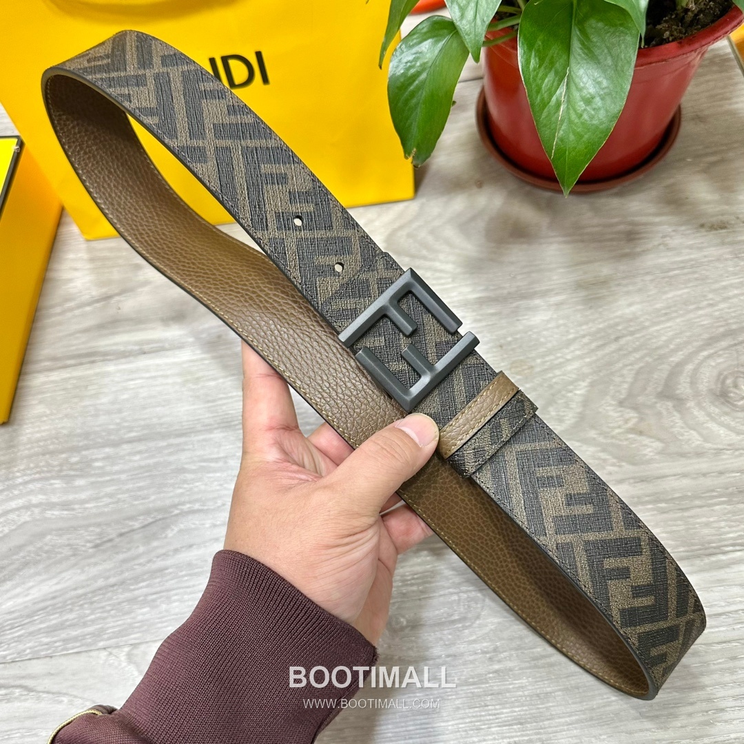 Fendi FF Cuoio Romano Calfskin Reversible Belt with FF Logo Buckle Palladium 펜디 FF 쿠오이오 로마노 카프스킨 리버서블 벨트 FF 로고 버클 황동 베이스 팔라듐 피니시 4.0cm 3