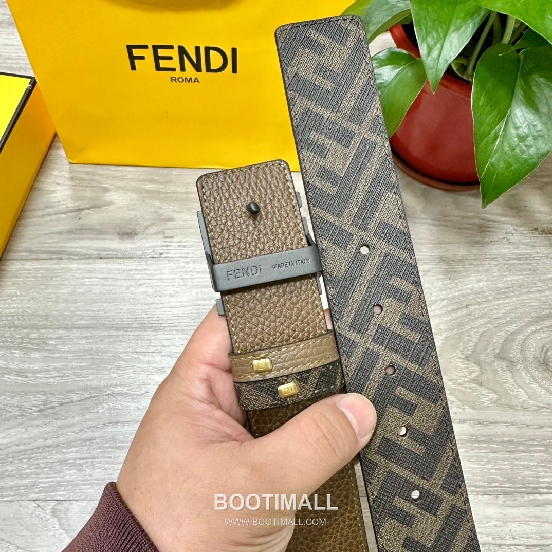 Fendi FF Cuoio Romano Calfskin Reversible Belt with FF Logo Buckle Palladium 펜디 FF 쿠오이오 로마노 카프스킨 리버서블 벨트 FF 로고 버클 황동 베이스 팔라듐 피니시 4.0cm 5