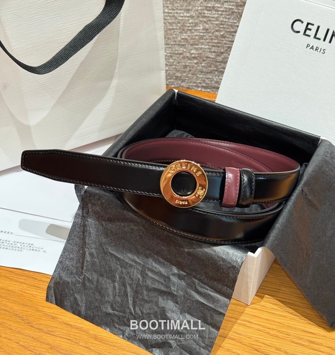 Celine Disc Taurillon Leather Reversible Belt with Disc Buckle Gold-Plated 셀린느 디스크 토릴론 레더 리버서블 벨트 디스크 버클 황동 베이스 금도금 2.5cm 1