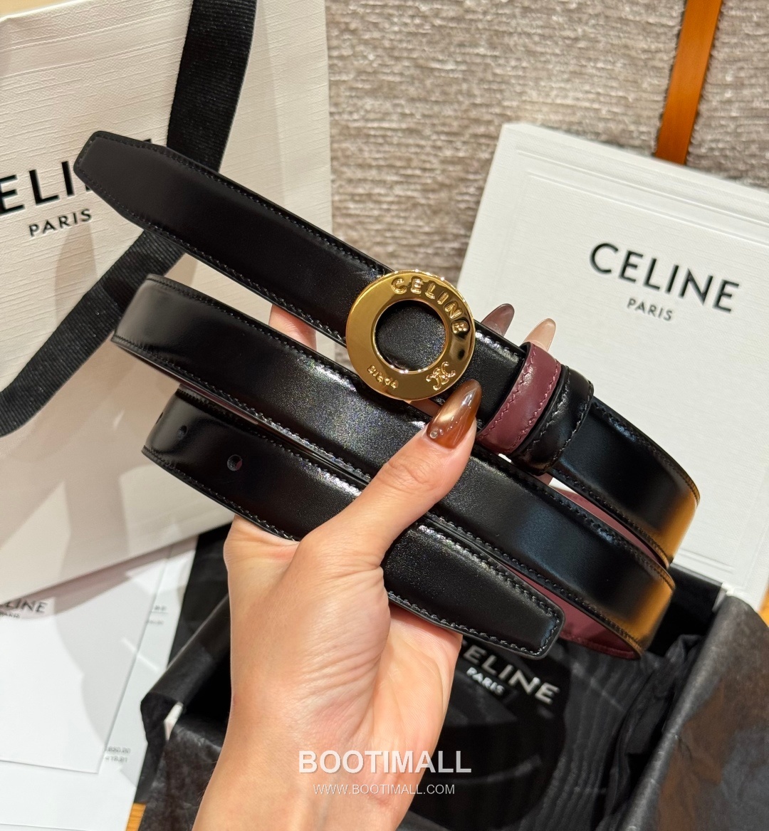 Celine Disc Taurillon Leather Reversible Belt with Disc Buckle Gold-Plated 셀린느 디스크 토릴론 레더 리버서블 벨트 디스크 버클 황동 베이스 금도금 2.5cm 2