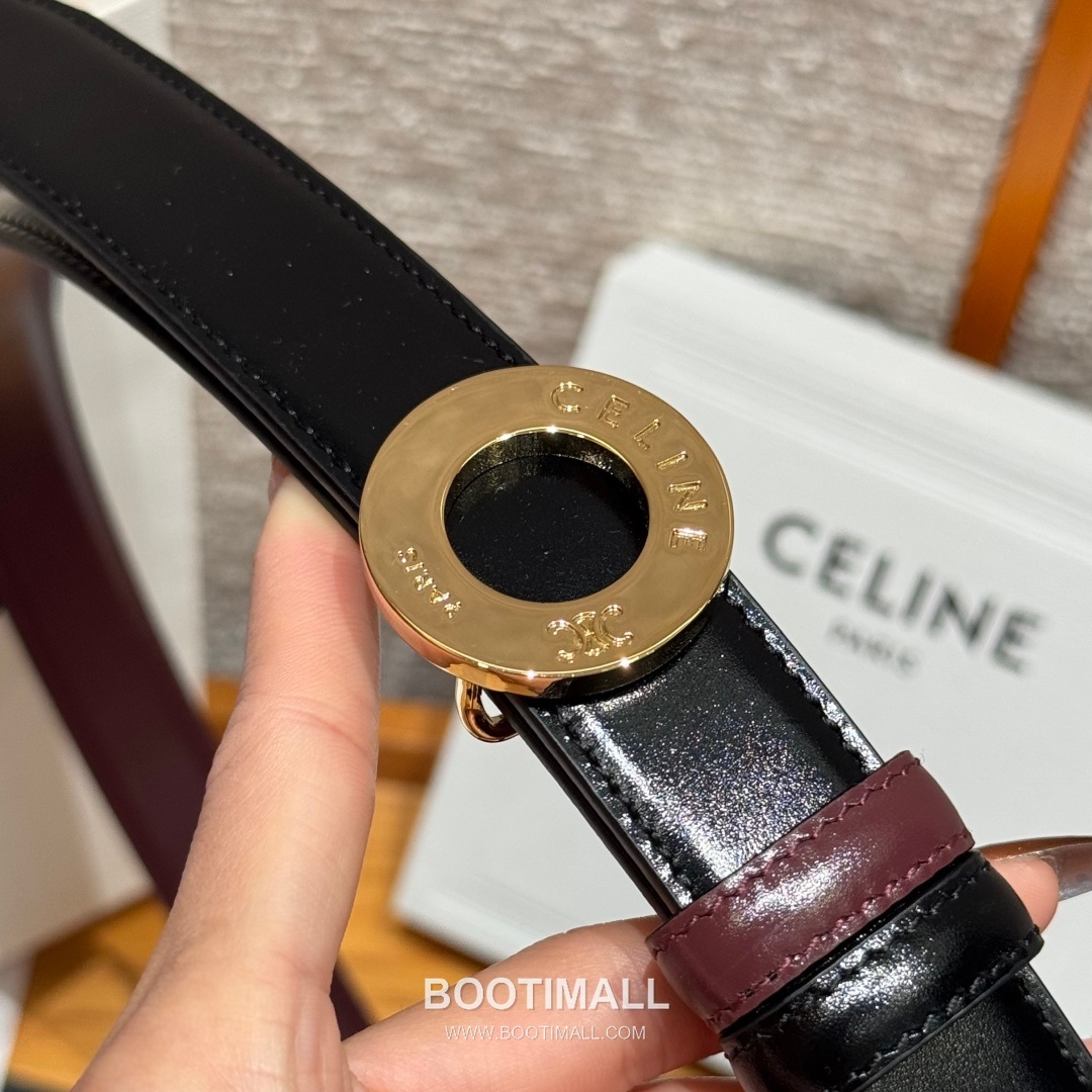 Celine Disc Taurillon Leather Reversible Belt with Disc Buckle Gold-Plated 셀린느 디스크 토릴론 레더 리버서블 벨트 디스크 버클 황동 베이스 금도금 2.5cm 5