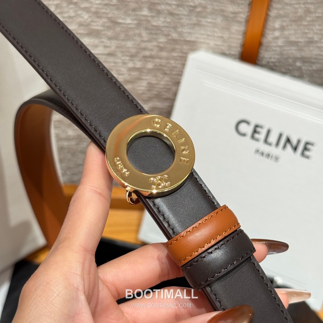 Celine Disc Taurillon Leather Reversible Belt with Disc Buckle Gold-Plated 셀린느 디스크 토릴론 레더 리버서블 벨트 디스크 버클 황동 베이스 금도금 2.5cm 4