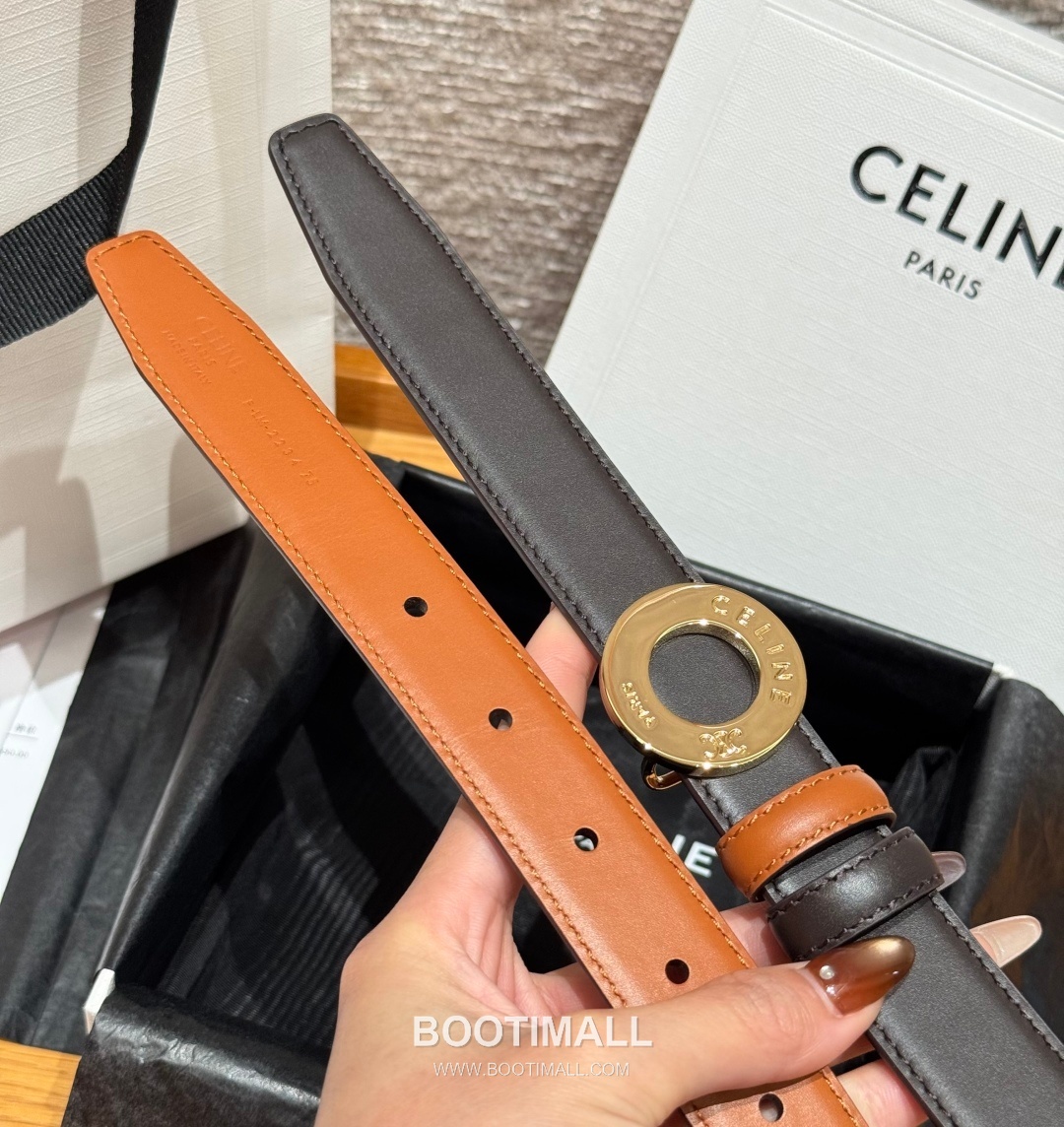 Celine Disc Taurillon Leather Reversible Belt with Disc Buckle Gold-Plated 셀린느 디스크 토릴론 레더 리버서블 벨트 디스크 버클 황동 베이스 금도금 2.5cm 6