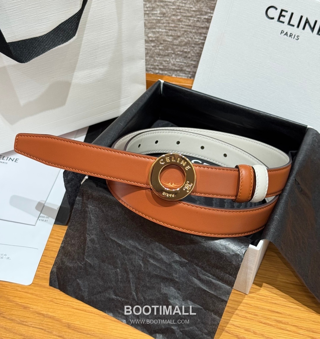 Celine Disc Taurillon Leather Reversible Belt with Disc Buckle Gold-Plated 셀린느 디스크 토릴론 레더 리버서블 벨트 디스크 버클 황동 베이스 금도금 2.5cm 1