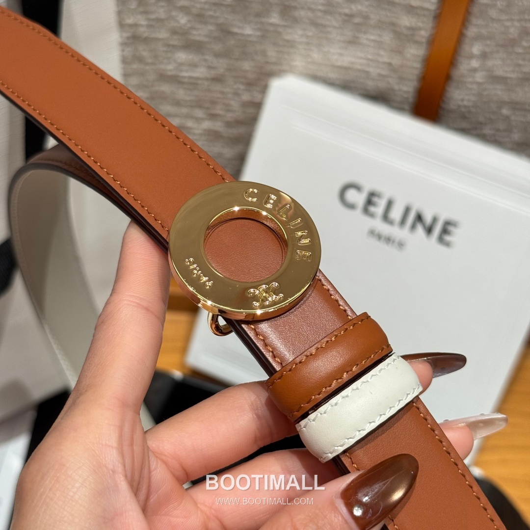 Celine Disc Taurillon Leather Reversible Belt with Disc Buckle Gold-Plated 셀린느 디스크 토릴론 레더 리버서블 벨트 디스크 버클 황동 베이스 금도금 2.5cm 4