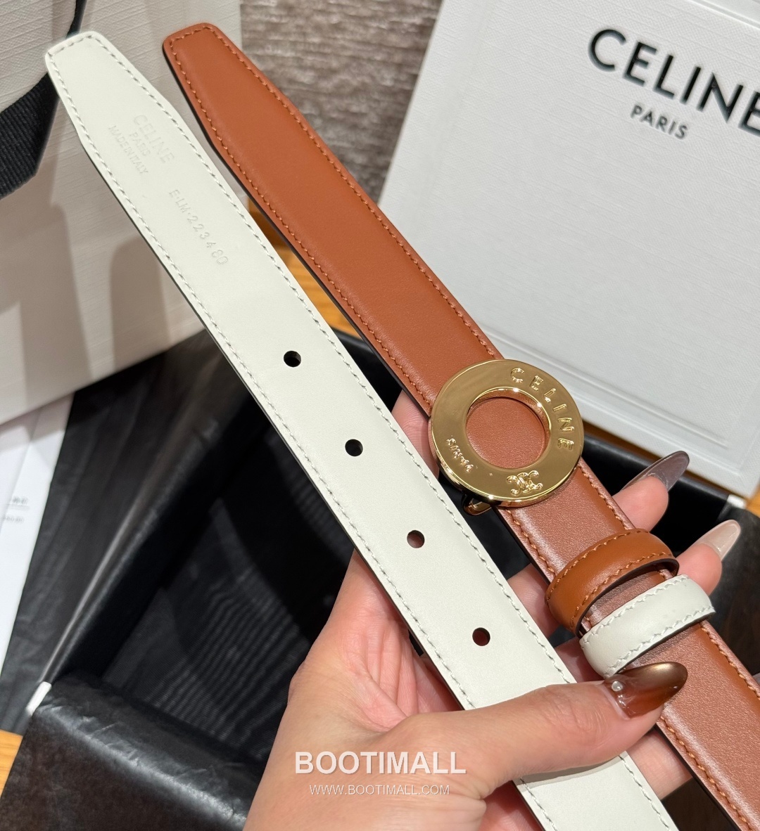 Celine Disc Taurillon Leather Reversible Belt with Disc Buckle Gold-Plated 셀린느 디스크 토릴론 레더 리버서블 벨트 디스크 버클 황동 베이스 금도금 2.5cm 6
