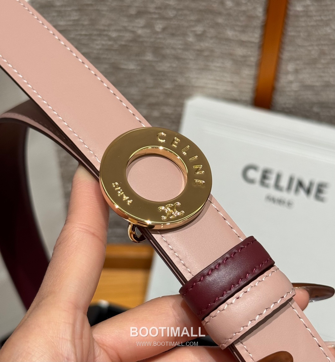 Celine Disc Taurillon Leather Reversible Belt with Disc Buckle Gold-Plated 셀린느 디스크 토릴론 레더 리버서블 벨트 디스크 버클 황동 베이스 금도금 2.5cm 4