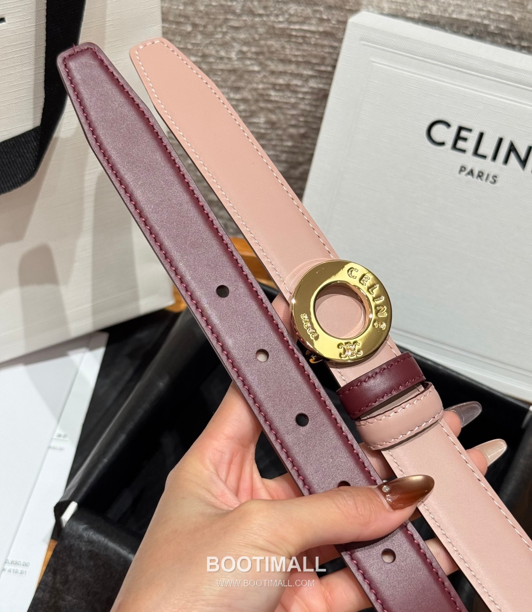 Celine Disc Taurillon Leather Reversible Belt with Disc Buckle Gold-Plated 셀린느 디스크 토릴론 레더 리버서블 벨트 디스크 버클 황동 베이스 금도금 2.5cm 6