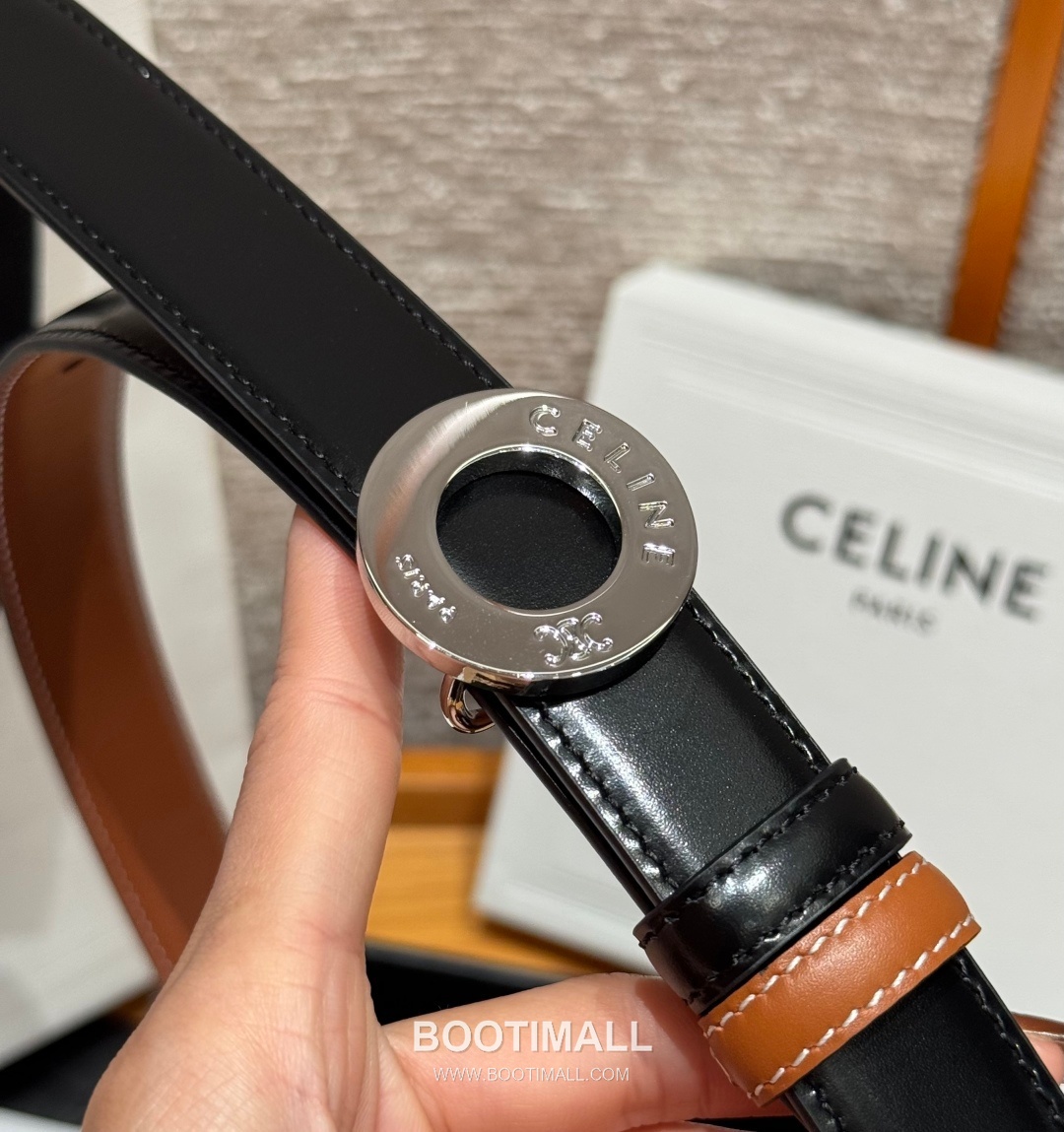 Celine Disc Taurillon Leather Reversible Belt with Disc Buckle Gold-Plated 셀린느 디스크 토릴론 레더 리버서블 벨트 디스크 버클 황동 베이스 금도금 2.5cm 4