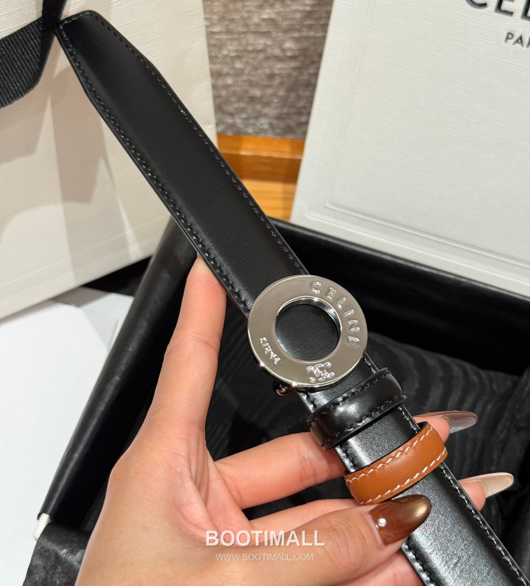 Celine Disc Taurillon Leather Reversible Belt with Disc Buckle Gold-Plated 셀린느 디스크 토릴론 레더 리버서블 벨트 디스크 버클 황동 베이스 금도금 2.5cm 6