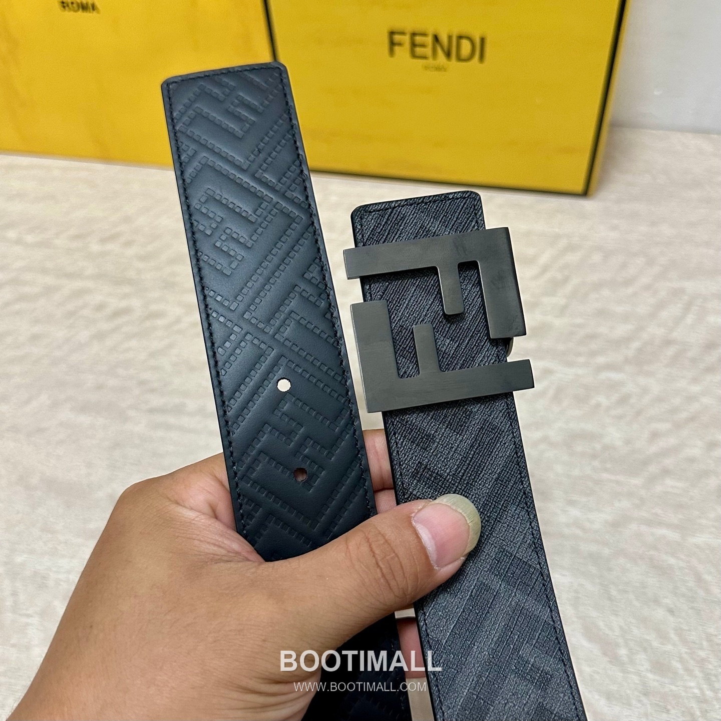 Fendi FF Cuoio Romano Calfskin Reversible Belt with FF Logo Buckle Palladium 펜디 FF 쿠오이오 로마노 카프스킨 리버서블 벨트 FF 로고 버클 황동 베이스 팔라듐 피니시 4.0cm 4