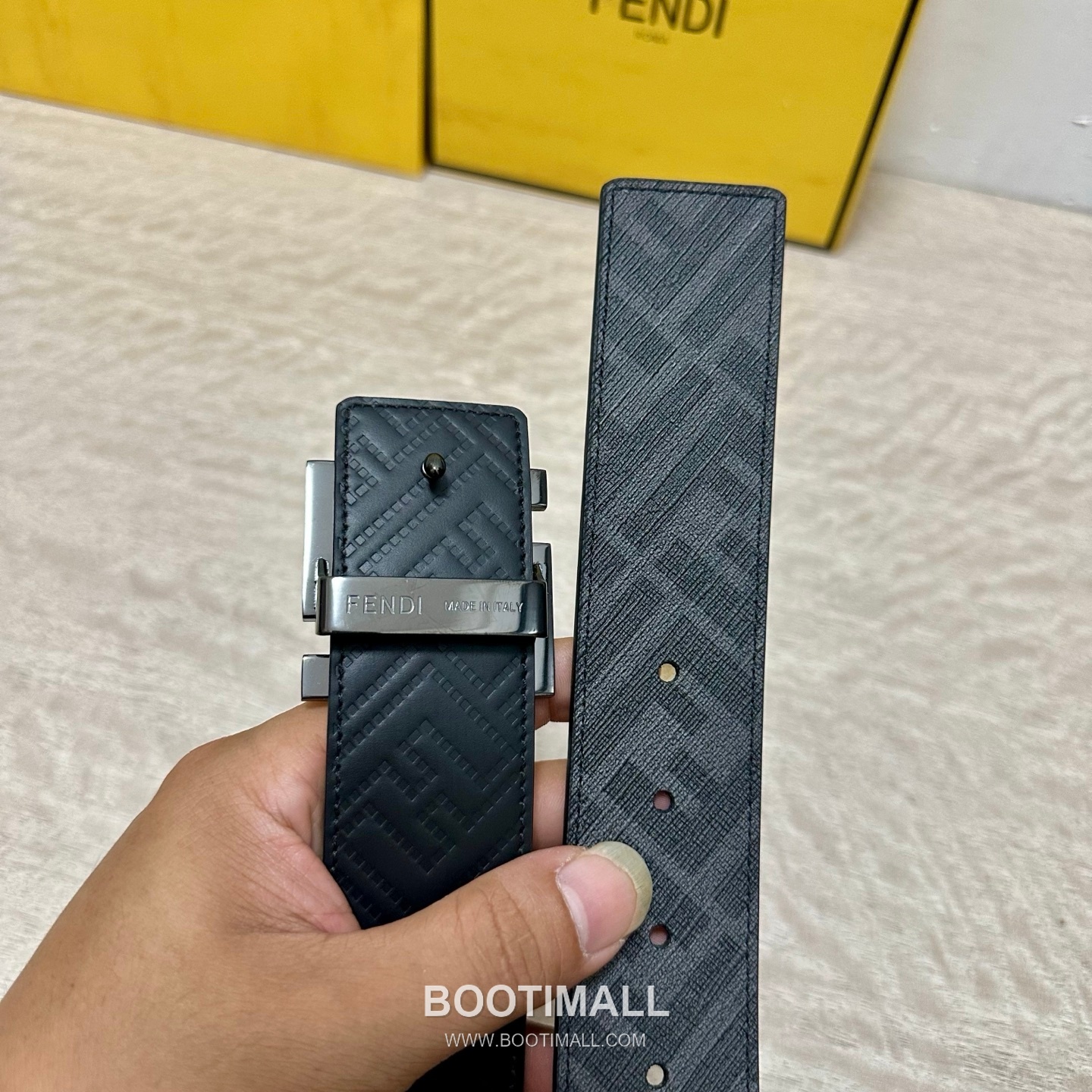 Fendi FF Cuoio Romano Calfskin Reversible Belt with FF Logo Buckle Palladium 펜디 FF 쿠오이오 로마노 카프스킨 리버서블 벨트 FF 로고 버클 황동 베이스 팔라듐 피니시 4.0cm 5