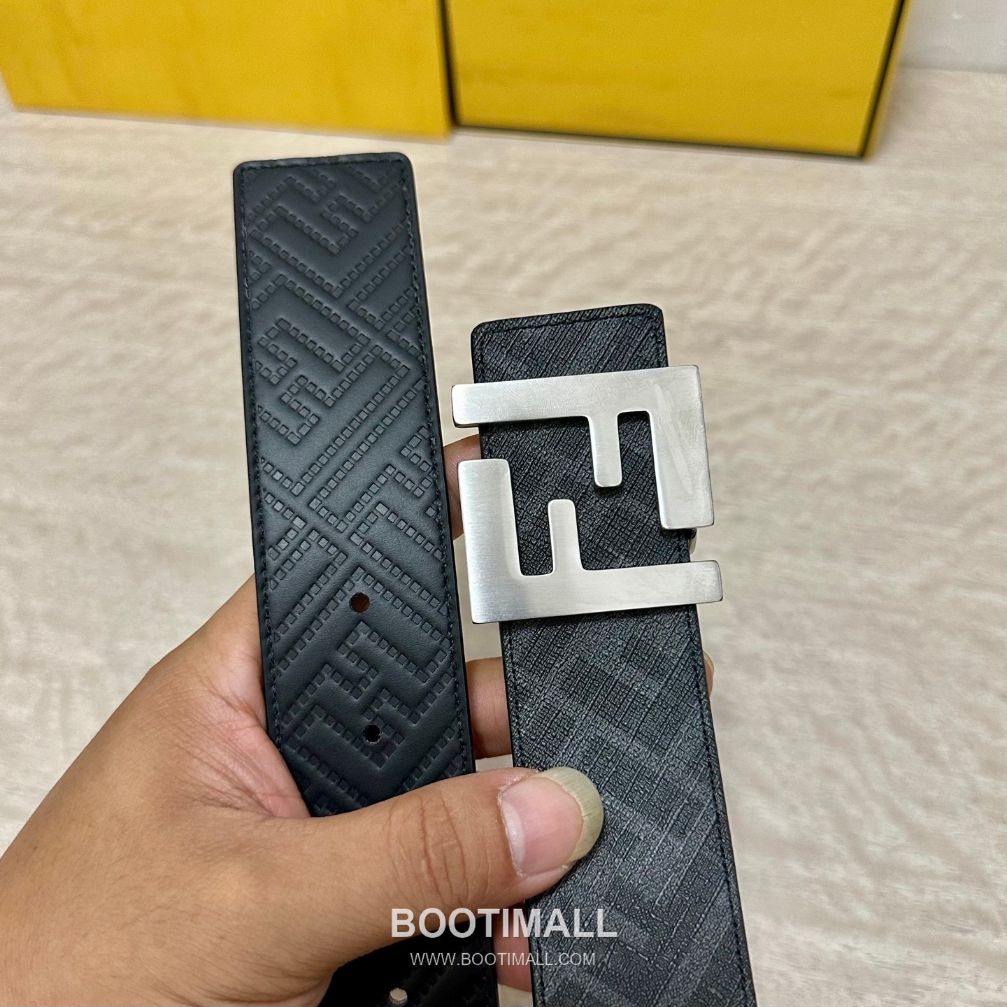Fendi FF Cuoio Romano Calfskin Reversible Belt with FF Logo Buckle Palladium 펜디 FF 쿠오이오 로마노 카프스킨 리버서블 벨트 FF 로고 버클 황동 베이스 팔라듐 피니시 4.0cm 4