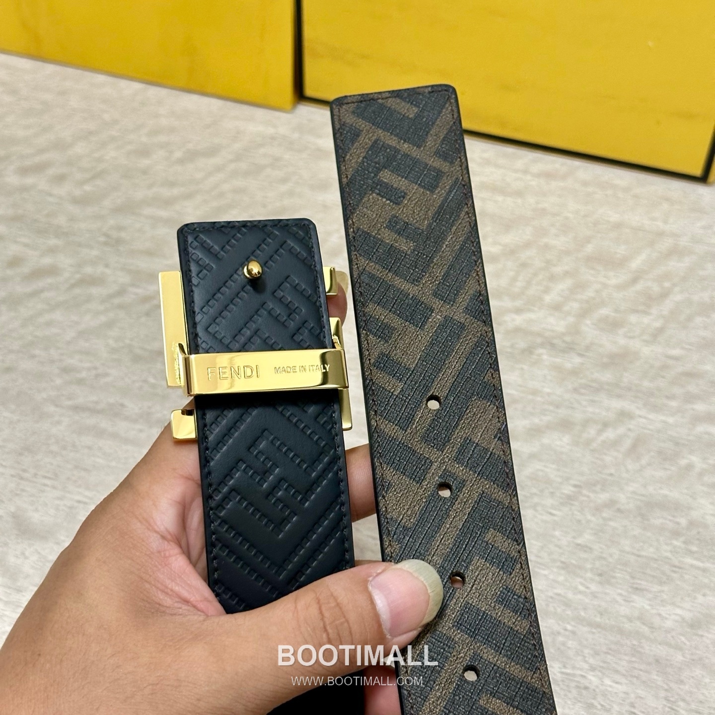 Fendi FF Cuoio Romano Calfskin Reversible Belt with FF Logo Buckle Palladium 펜디 FF 쿠오이오 로마노 카프스킨 리버서블 벨트 FF 로고 버클 황동 베이스 팔라듐 피니시 4.0cm 5