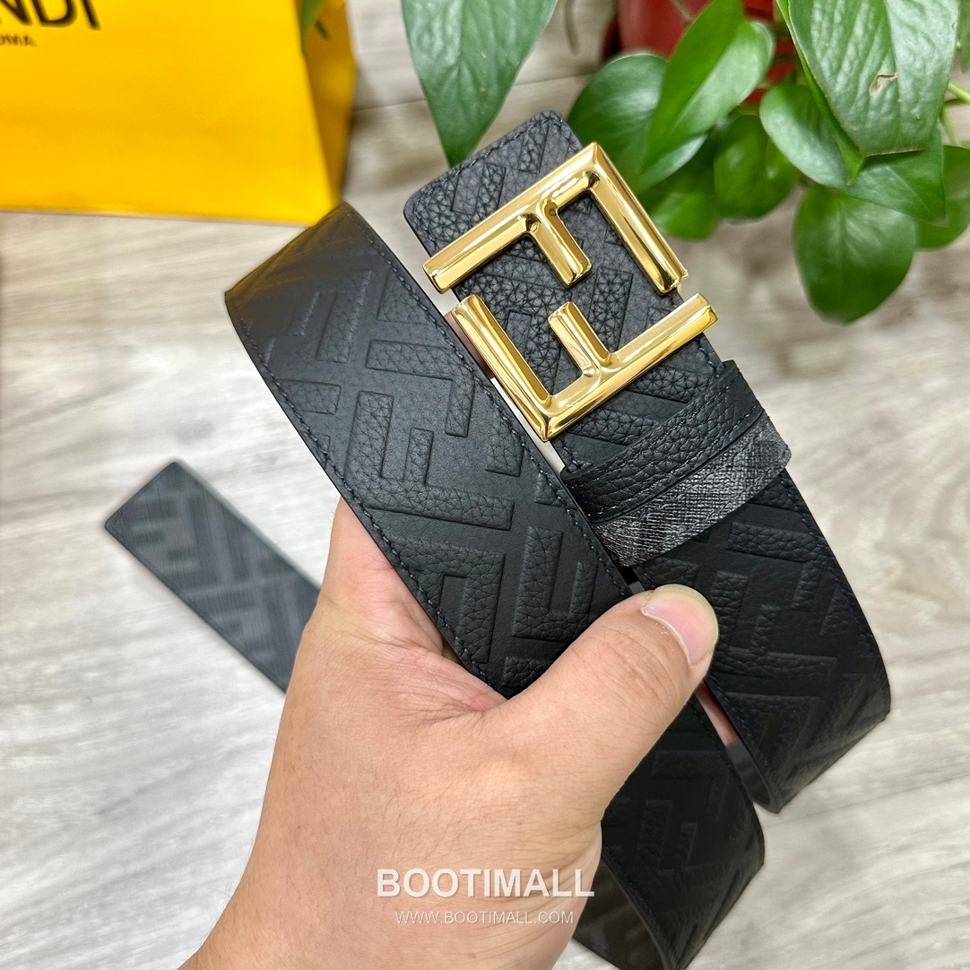 Fendi FF Cuoio Romano Calfskin Reversible Belt with FF Logo Buckle Palladium 펜디 FF 쿠오이오 로마노 카프스킨 리버서블 벨트 FF 로고 버클 황동 베이스 팔라듐 피니시 4.0cm 2