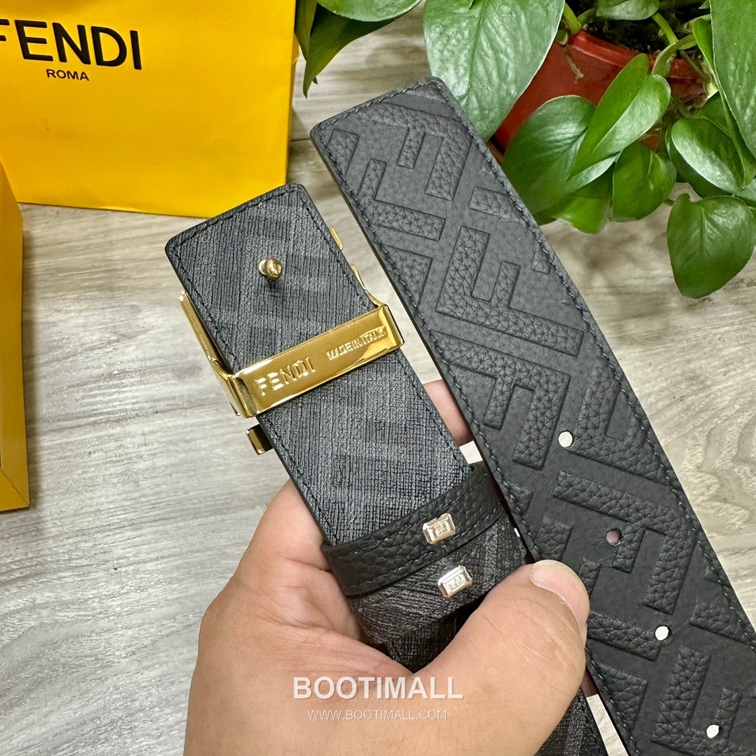 Fendi FF Cuoio Romano Calfskin Reversible Belt with FF Logo Buckle Palladium 펜디 FF 쿠오이오 로마노 카프스킨 리버서블 벨트 FF 로고 버클 황동 베이스 팔라듐 피니시 4.0cm 5