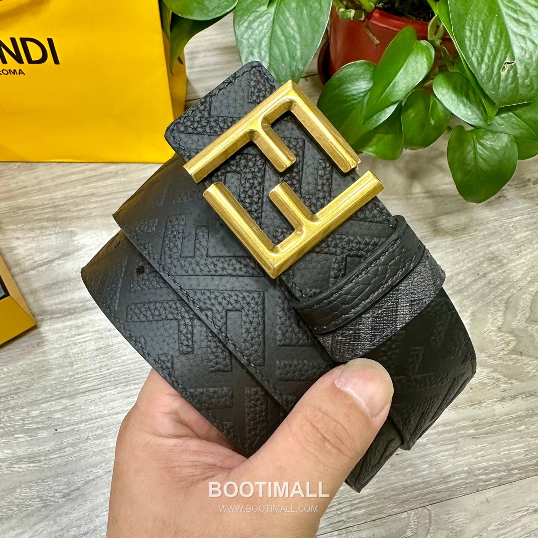 Fendi FF Cuoio Romano Calfskin Reversible Belt with FF Logo Buckle Palladium 펜디 FF 쿠오이오 로마노 카프스킨 리버서블 벨트 FF 로고 버클 황동 베이스 팔라듐 피니시 4.0cm 1