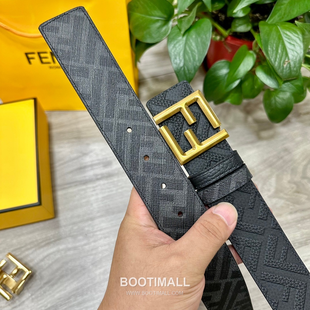 Fendi FF Cuoio Romano Calfskin Reversible Belt with FF Logo Buckle Palladium 펜디 FF 쿠오이오 로마노 카프스킨 리버서블 벨트 FF 로고 버클 황동 베이스 팔라듐 피니시 4.0cm 4
