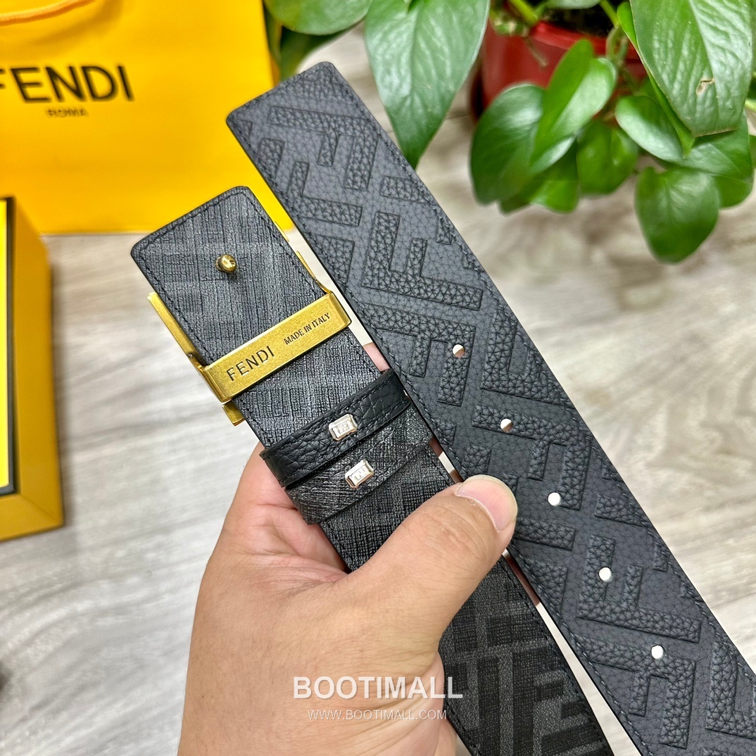 Fendi FF Cuoio Romano Calfskin Reversible Belt with FF Logo Buckle Palladium 펜디 FF 쿠오이오 로마노 카프스킨 리버서블 벨트 FF 로고 버클 황동 베이스 팔라듐 피니시 4.0cm 5