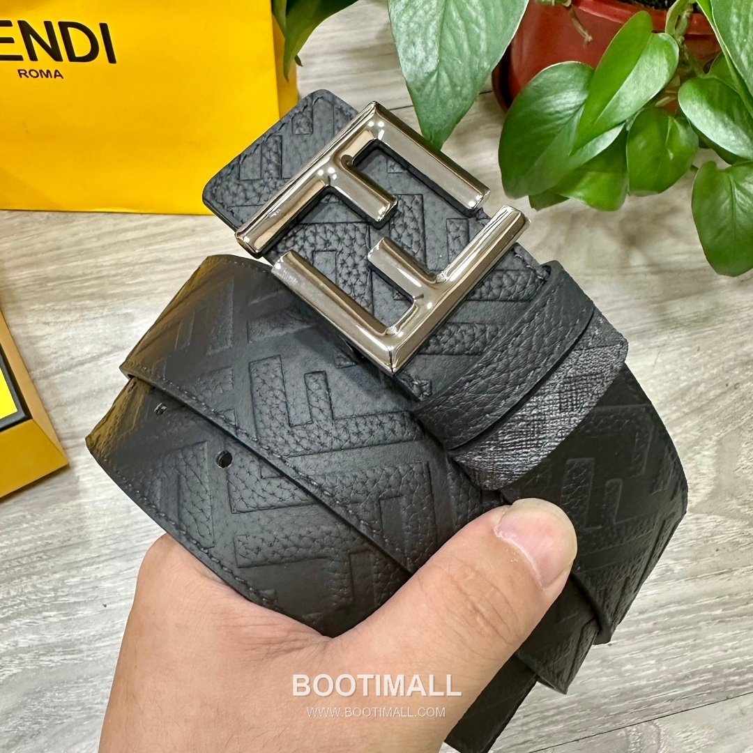 Fendi FF Cuoio Romano Calfskin Reversible Belt with FF Logo Buckle Palladium 펜디 FF 쿠오이오 로마노 카프스킨 리버서블 벨트 FF 로고 버클 황동 베이스 팔라듐 피니시 4.0cm 1