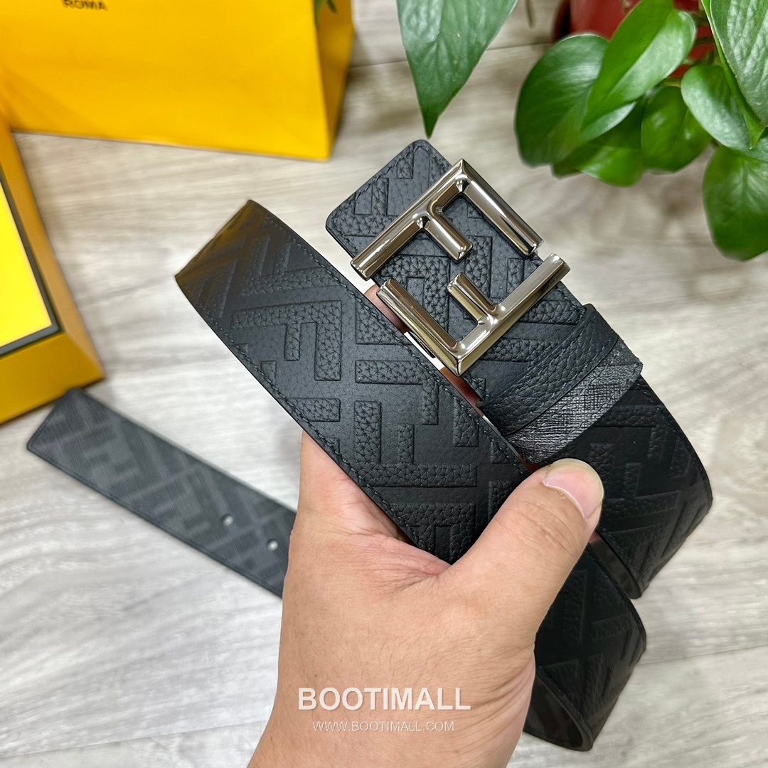Fendi FF Cuoio Romano Calfskin Reversible Belt with FF Logo Buckle Palladium 펜디 FF 쿠오이오 로마노 카프스킨 리버서블 벨트 FF 로고 버클 황동 베이스 팔라듐 피니시 4.0cm 2