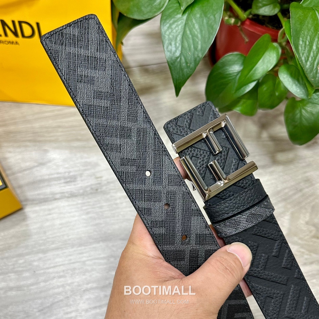 Fendi FF Cuoio Romano Calfskin Reversible Belt with FF Logo Buckle Palladium 펜디 FF 쿠오이오 로마노 카프스킨 리버서블 벨트 FF 로고 버클 황동 베이스 팔라듐 피니시 4.0cm 4