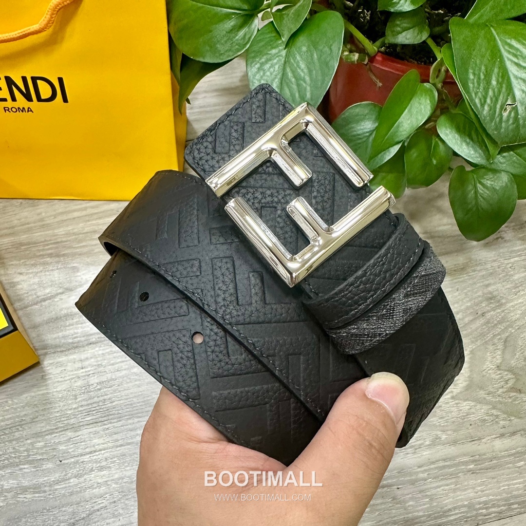 Fendi FF Cuoio Romano Calfskin Reversible Belt with FF Logo Buckle Palladium 펜디 FF 쿠오이오 로마노 카프스킨 리버서블 벨트 FF 로고 버클 황동 베이스 팔라듐 피니시 4.0cm 1