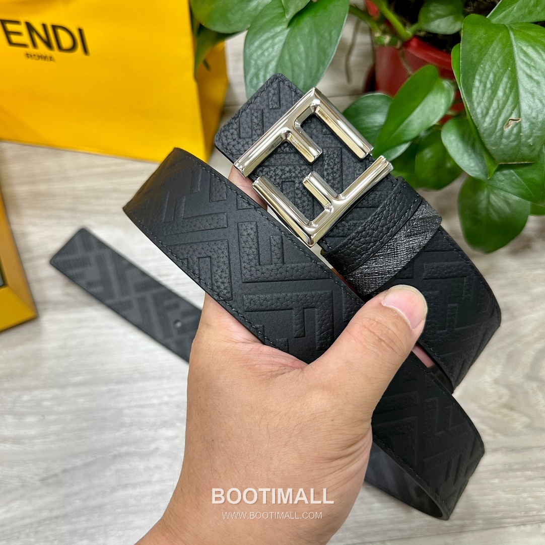 Fendi FF Cuoio Romano Calfskin Reversible Belt with FF Logo Buckle Palladium 펜디 FF 쿠오이오 로마노 카프스킨 리버서블 벨트 FF 로고 버클 황동 베이스 팔라듐 피니시 4.0cm 2