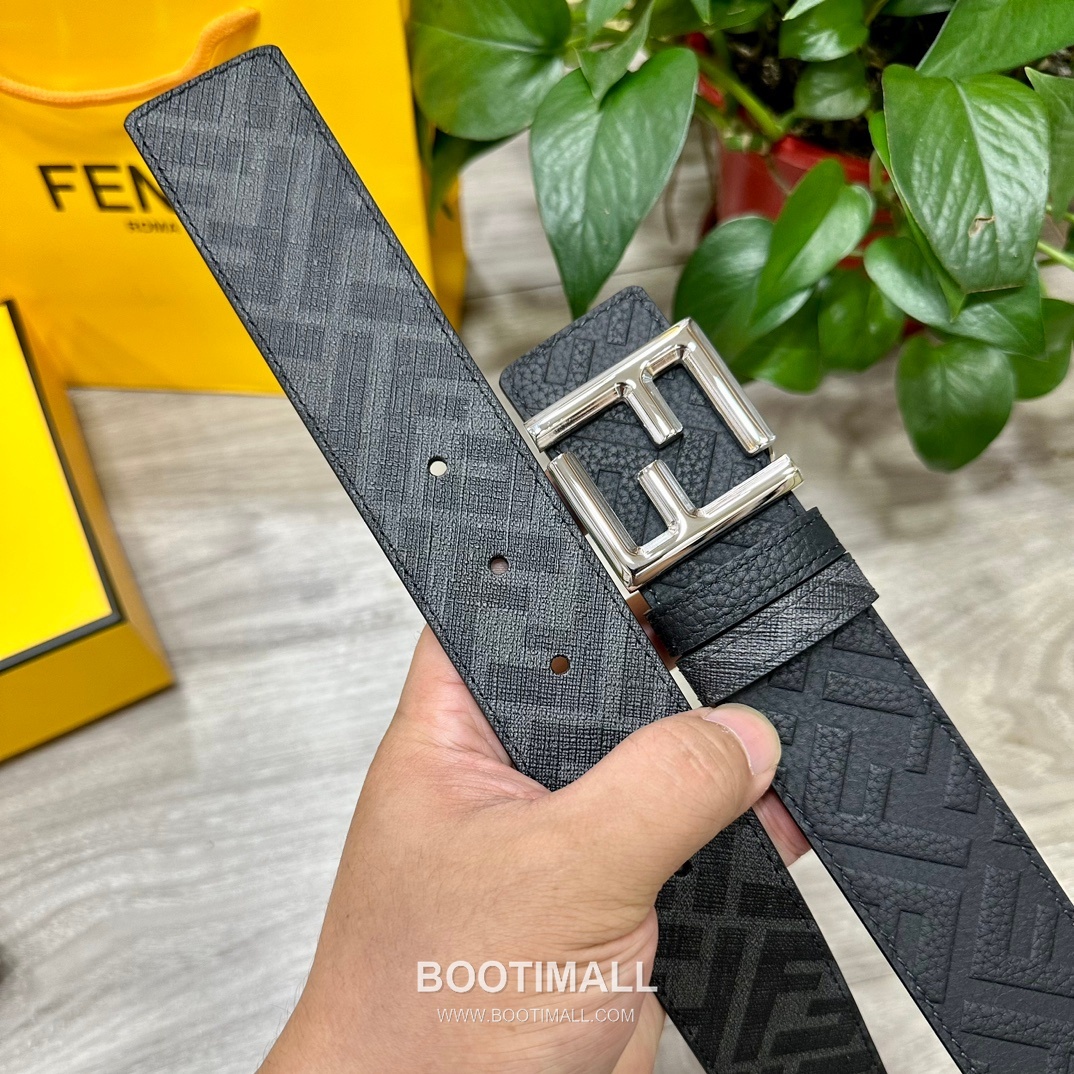 Fendi FF Cuoio Romano Calfskin Reversible Belt with FF Logo Buckle Palladium 펜디 FF 쿠오이오 로마노 카프스킨 리버서블 벨트 FF 로고 버클 황동 베이스 팔라듐 피니시 4.0cm 4