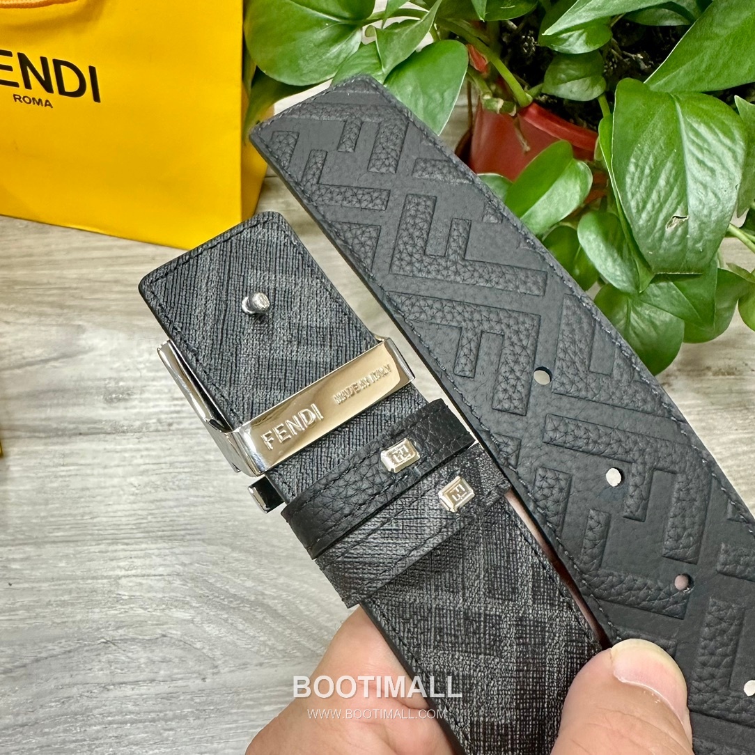 Fendi FF Cuoio Romano Calfskin Reversible Belt with FF Logo Buckle Palladium 펜디 FF 쿠오이오 로마노 카프스킨 리버서블 벨트 FF 로고 버클 황동 베이스 팔라듐 피니시 4.0cm 5