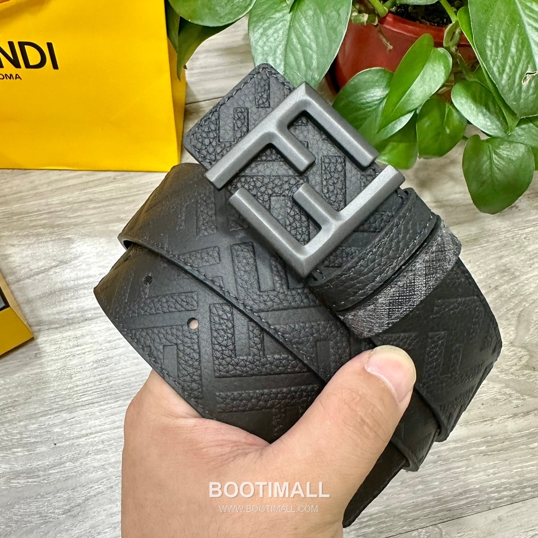 Fendi FF Cuoio Romano Calfskin Reversible Belt with FF Logo Buckle Palladium 펜디 FF 쿠오이오 로마노 카프스킨 리버서블 벨트 FF 로고 버클 황동 베이스 팔라듐 피니시 4.0cm 1