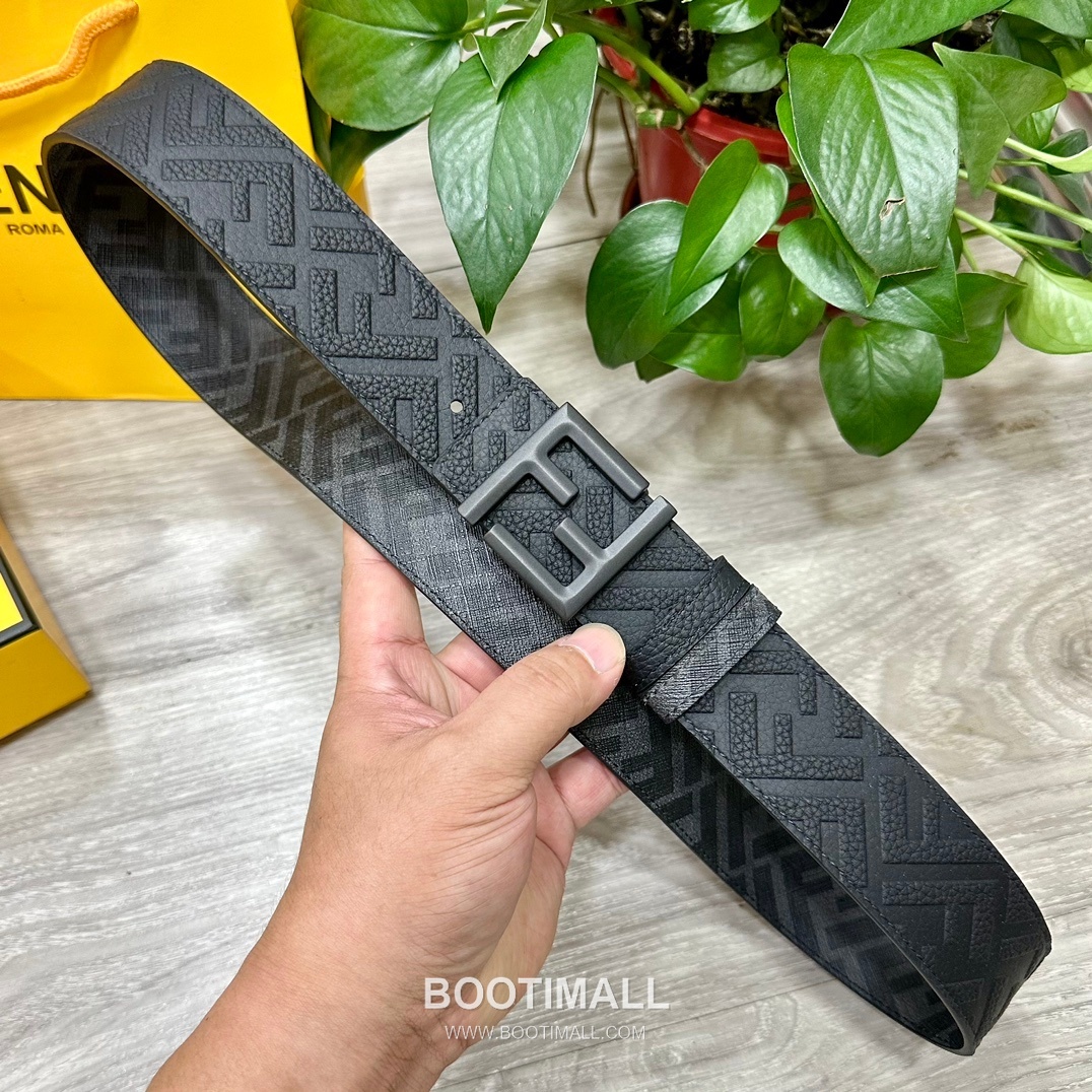 Fendi FF Cuoio Romano Calfskin Reversible Belt with FF Logo Buckle Palladium 펜디 FF 쿠오이오 로마노 카프스킨 리버서블 벨트 FF 로고 버클 황동 베이스 팔라듐 피니시 4.0cm 3