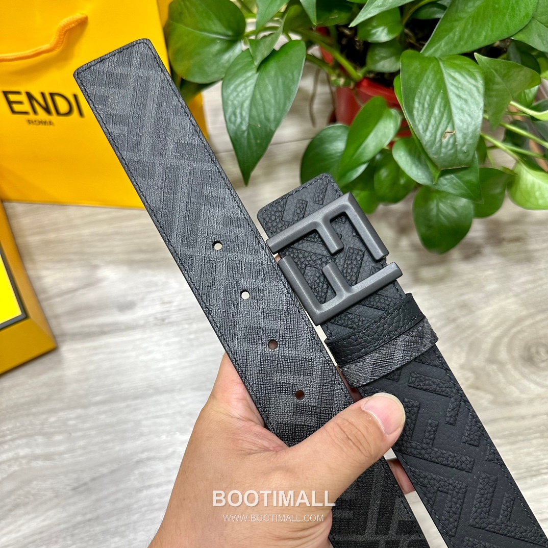 Fendi FF Cuoio Romano Calfskin Reversible Belt with FF Logo Buckle Palladium 펜디 FF 쿠오이오 로마노 카프스킨 리버서블 벨트 FF 로고 버클 황동 베이스 팔라듐 피니시 4.0cm 4