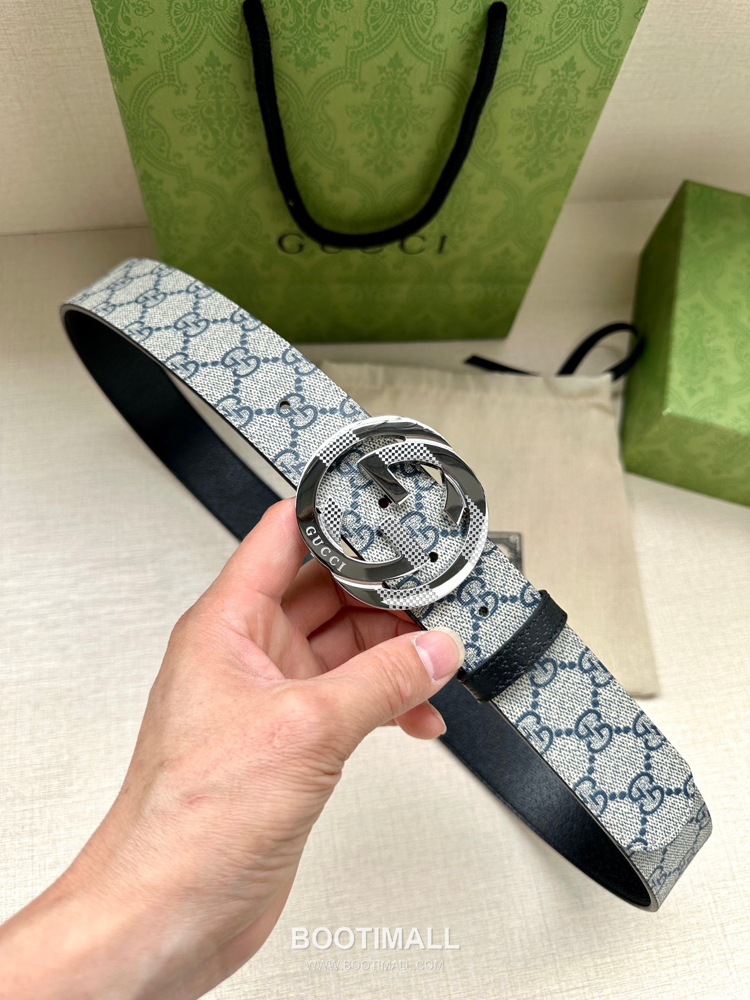 Gucci GG Marmont GG Supreme Canvas Reversible Belt with Double G Buckle Palladium 구찌 GG 마몬트 GG 슈프림 캔버스 리버서블 벨트 더블G 버클 황동 베이스 팔라듐 피니시 3.8cm 1