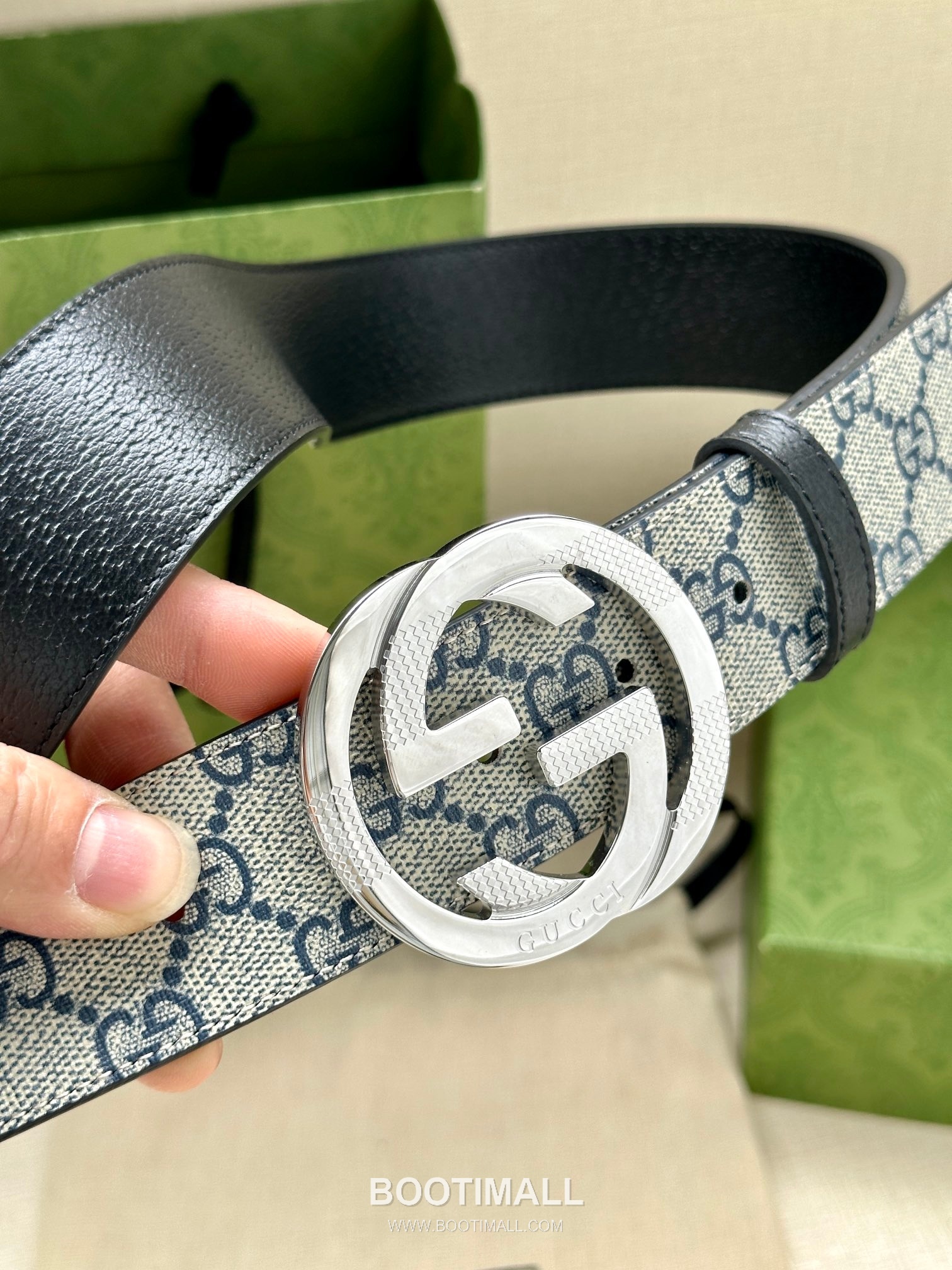 Gucci GG Marmont GG Supreme Canvas Reversible Belt with Double G Buckle Palladium 구찌 GG 마몬트 GG 슈프림 캔버스 리버서블 벨트 더블G 버클 황동 베이스 팔라듐 피니시 3.8cm 3