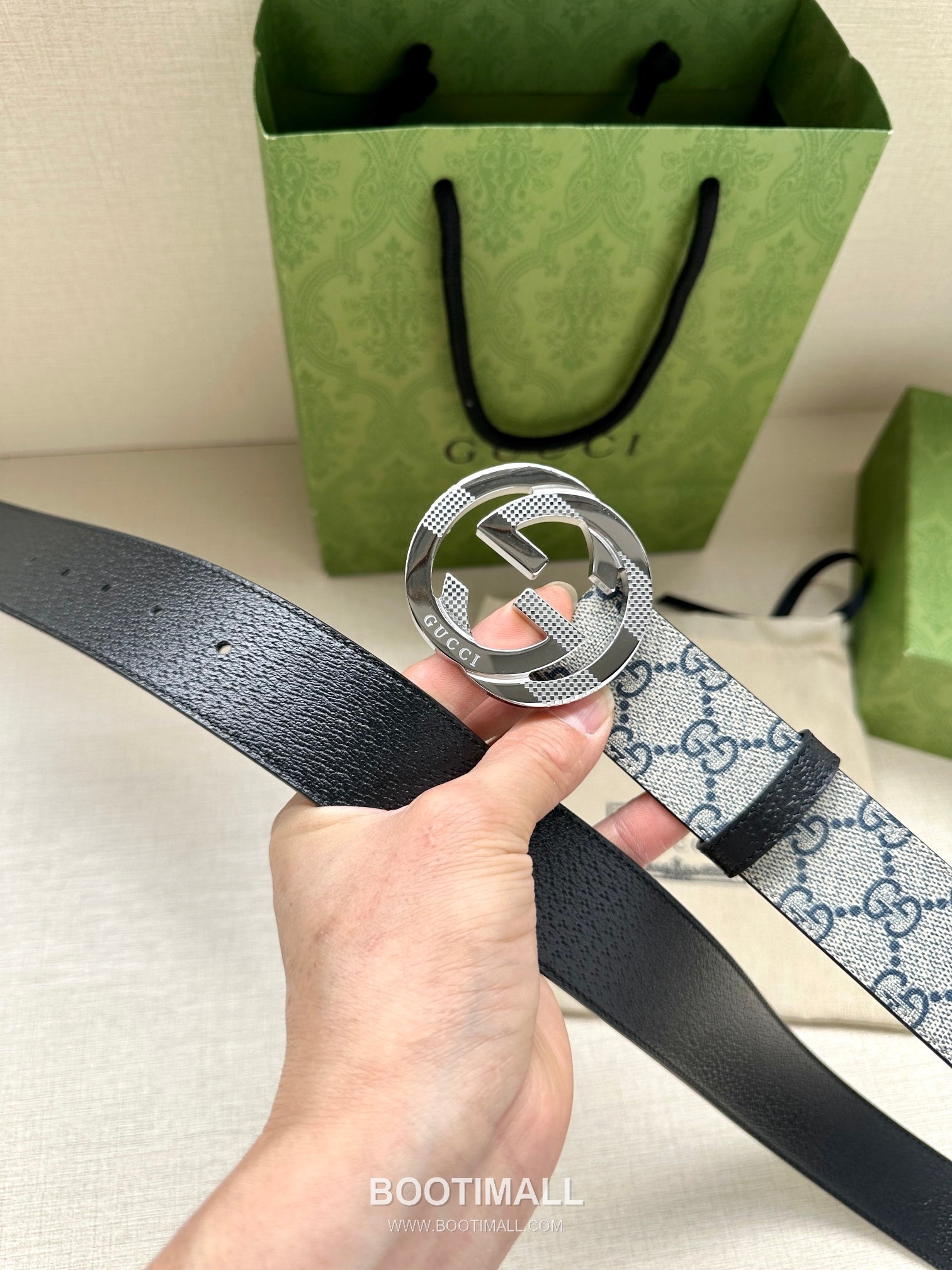 Gucci GG Marmont GG Supreme Canvas Reversible Belt with Double G Buckle Palladium 구찌 GG 마몬트 GG 슈프림 캔버스 리버서블 벨트 더블G 버클 황동 베이스 팔라듐 피니시 3.8cm 4