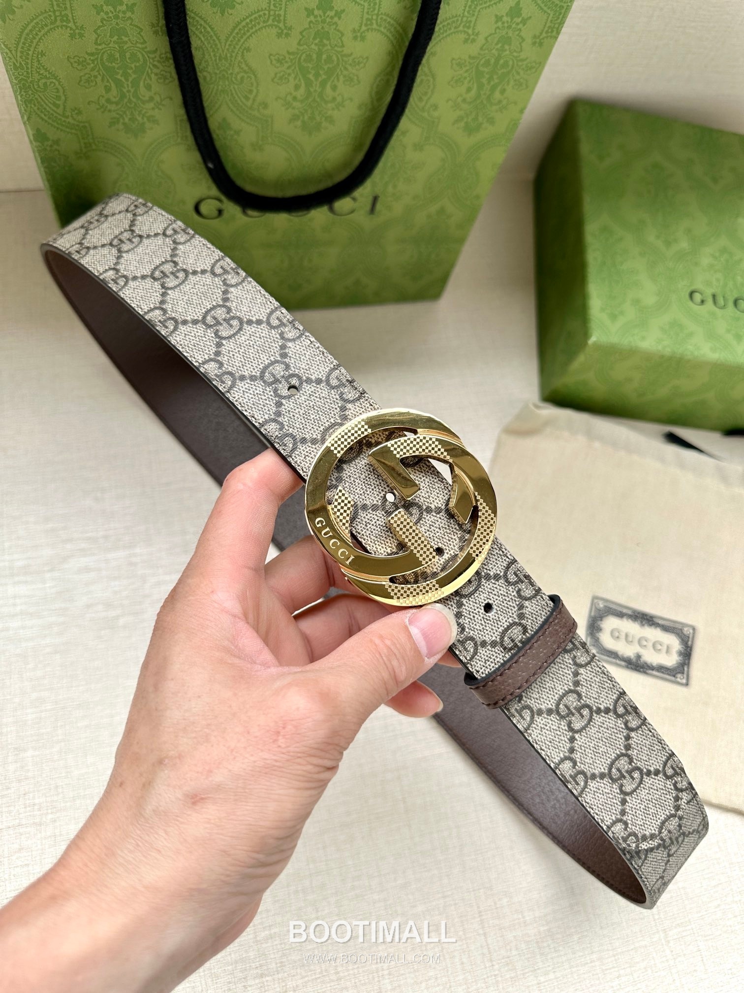 Gucci GG Marmont GG Supreme Canvas Reversible Belt with Double G Buckle Palladium 구찌 GG 마몬트 GG 슈프림 캔버스 리버서블 벨트 더블G 버클 황동 베이스 팔라듐 피니시 3.8cm 1