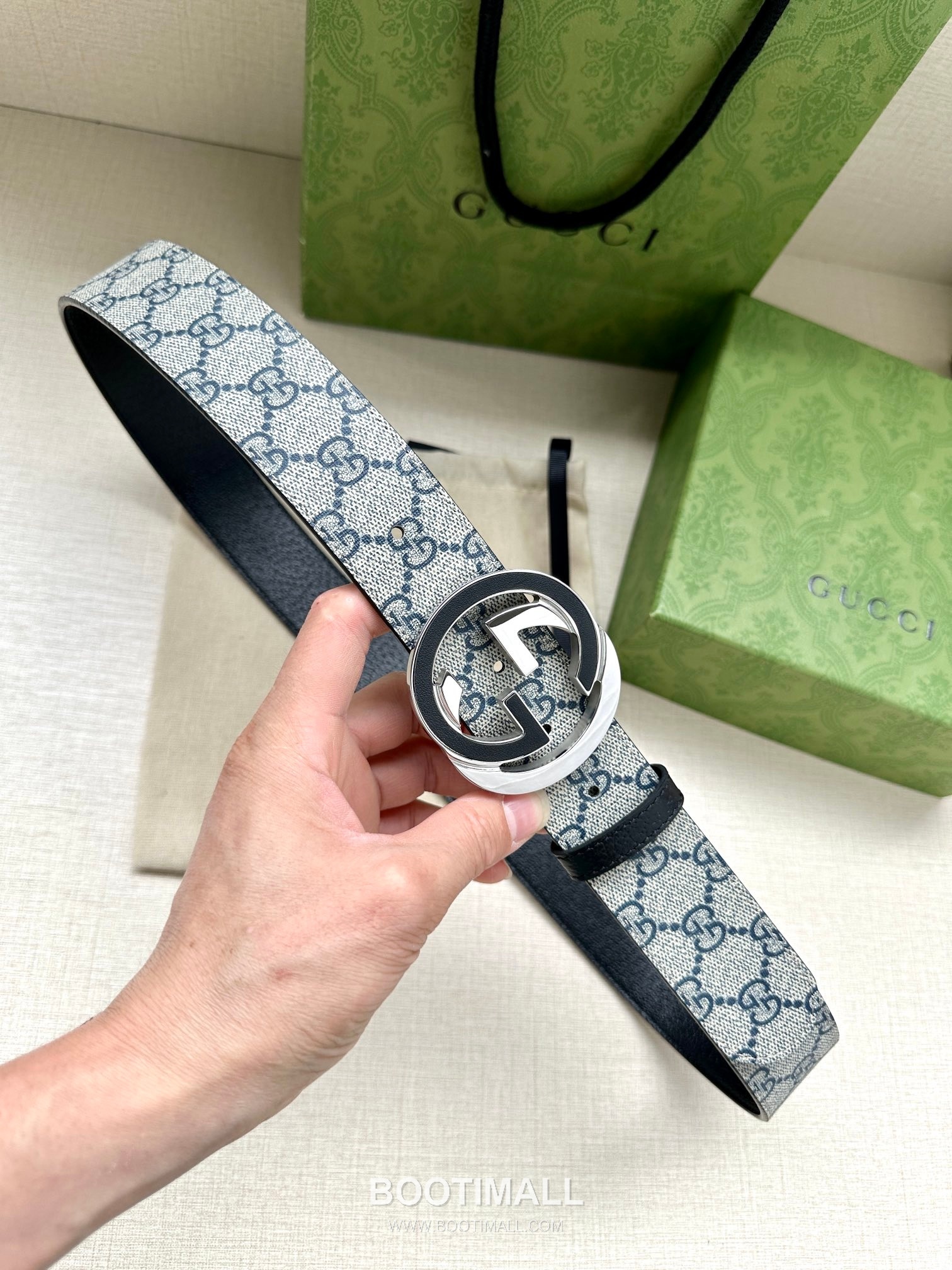 Gucci GG Marmont GG Supreme Canvas Reversible Belt with Double G Buckle Palladium 구찌 GG 마몬트 GG 슈프림 캔버스 리버서블 벨트 더블G 버클 황동 베이스 팔라듐 피니시 3.8cm 1