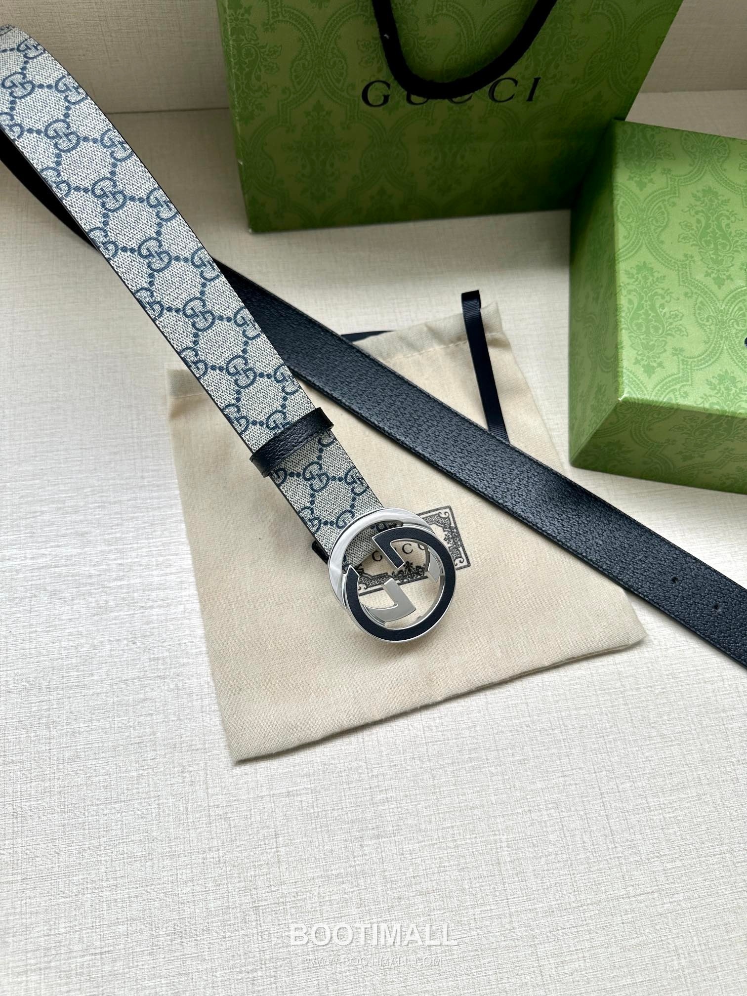 Gucci GG Marmont GG Supreme Canvas Reversible Belt with Double G Buckle Palladium 구찌 GG 마몬트 GG 슈프림 캔버스 리버서블 벨트 더블G 버클 황동 베이스 팔라듐 피니시 3.8cm 4